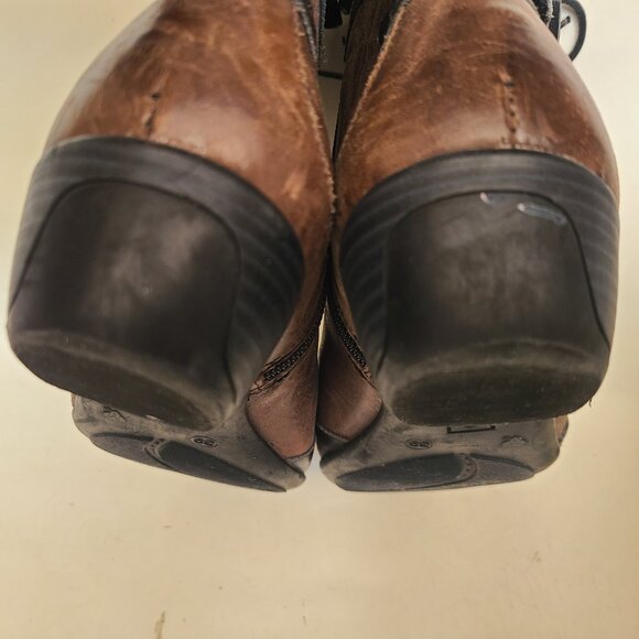 Vtg Dorking Brown & Black Leather Lace Up Ankle Boots Sz 39 Pointed Toe Witchy - Picture 12 of 14